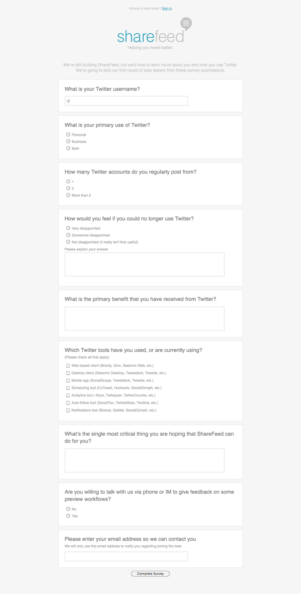 ShareFeed survey